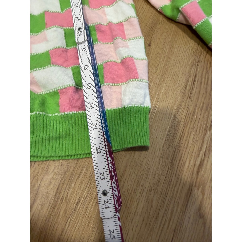 Lizgolf Liz Claiborne Vtg 80s PREPPY Pink Green Checker Knit Sweater Large RARE - Picture 3 of 7